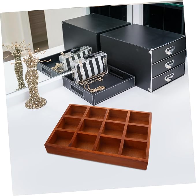 Cabilock Vintage Wooden Jewelry Storage Box Compartment Makeup Case Retro Desktop Organizer Earring Holder Decorative Box for Home Decor