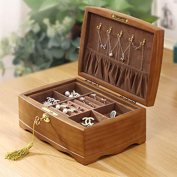 VSULZVNU Makeup Organizers Womens Jewelry Boxes Organizer Vintage Jewelry Case with Lock and Large Wooden Jewelry Organizer for Necklaces Earrings Watches Jewelry Case (Size : Small)
