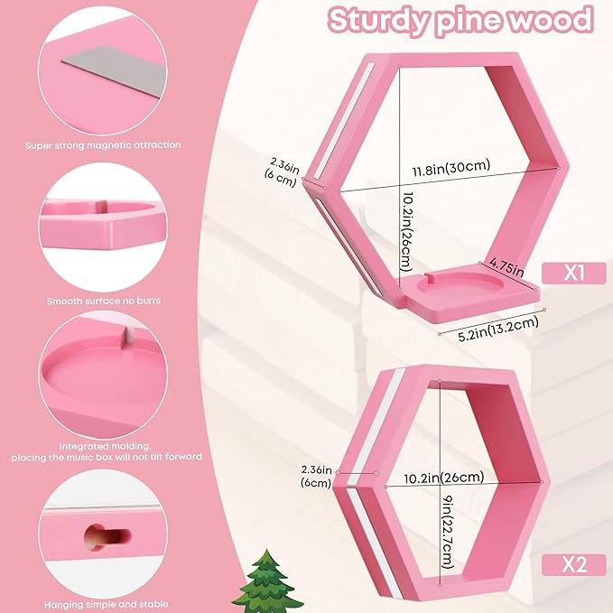 for Tonies Shelf Magnetic – Wooden Tonies Storage Shelf, Tonie Box Shelf with Tonies Holder, Wall Mounted Tonies Organizer for Kids Room (Pink)