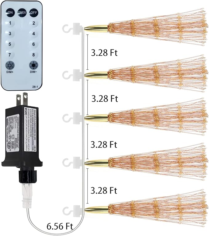 SHUKAN 5 Pcs 1000 LED Plug-in Starburst Sphere Lights, Firework Light 8 Modes Dimmable Remote Control Waterproof Hanging Fairy Light, Copper Wire Lights for Patio Party Tent Christmas (Warm White)