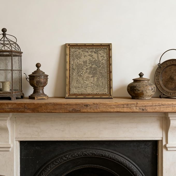Vintage Gold Framed Wall Art Antique Sketch Landscape Wall Decor Picture Dark Moody Retro Country Farmhouse Gallery Aesthetic Poster Print for Living Room Bedroom Kitchen Shelf 9x11in