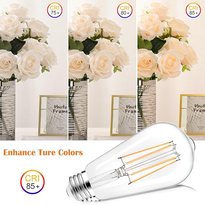 PARTPHONER LED Light Bulbs Dimmable Vintage Edison Bulb, E26 LED Bulb 60W Equivalent 720 Lumens, Warm White 2700K, ST58 Antique LED Filament Bulb CRI 85+, Clear Glass, Pack of 24