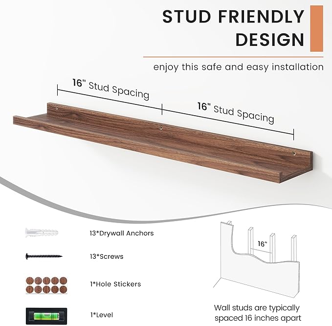 FLYJOE Floating Picture Ledge Shelves for Wall Set of 4, 36 Inch Wall Shelves with Lip Long Large Nursery Book Shelf for Toys Storage Kids Bookshelf Wall Mounted Living Room Bedroom Decor Frames