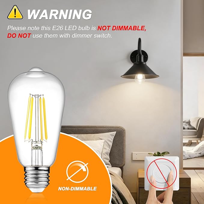 Ascher 12 Pack Vintage LED Edison Light Bulb 60W Equivalent, Decorative Antique Filament Light Bulbs with 80+ CRI, Cool White 4000K, 700 Lumens, E26 Base, Non-Dimmable