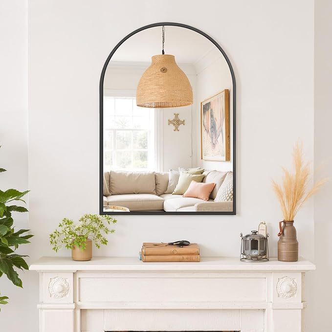 Arched Wall Mirror 30x20 Inch Black Bathroom Vanity Mirror with Metal Frame, Modern Arch Mirror for Bedroom, Living Room, Entryway, Wall Mounted Decorative Mirror