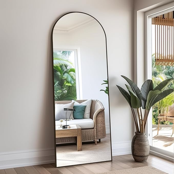 Rowjut Floor Mirror Arched Full Length Mirrors, Mirror Full Length Standing Hanging or Leaning Against Wall, 59"x18" Large Full Body and Wall Mounted Mirror for Bedroom Living Room, Black