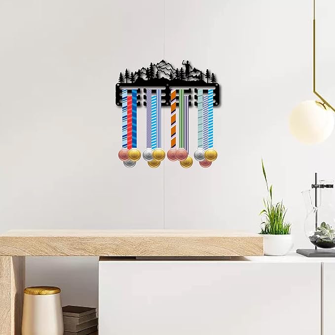 CREATCABIN Trail Running Medal Hanger Display Medal Holder Rack Sports Metal Hanging Awards Iron Small Mount Decor Awards for Wall Home Badge Race Runner Marathon Medalist Black 11.4 x 5.1 Inch