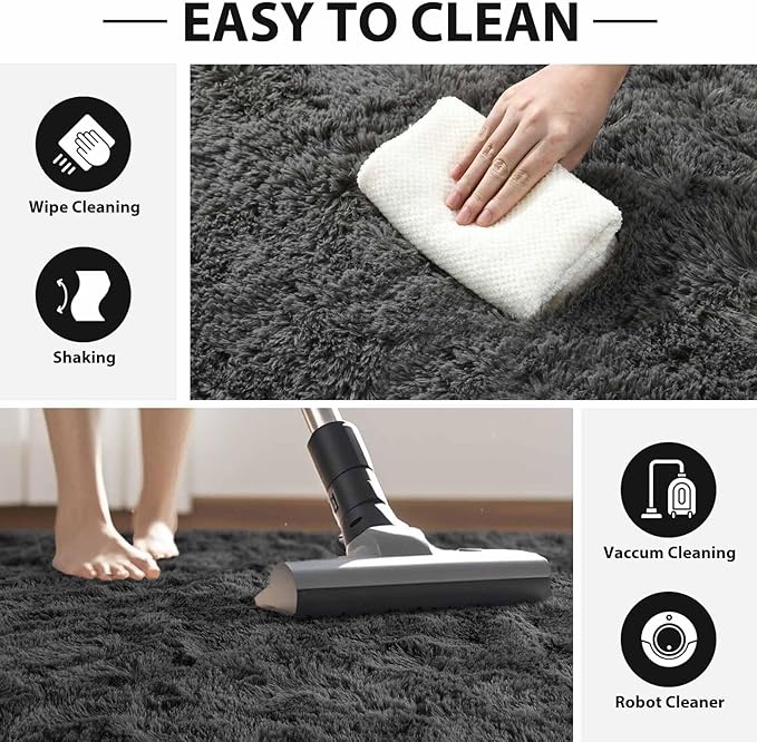 FinRèc Soft Dark Grey Rugs for Bedroom Living Room, 3x5 Feet Fuzzy Shaggy Area Rug, Non-Slip Fluffy Furry Shag Rug for Nursery Kids Room Dorm Room Home Decor, Indoor Plush Floor Carpet