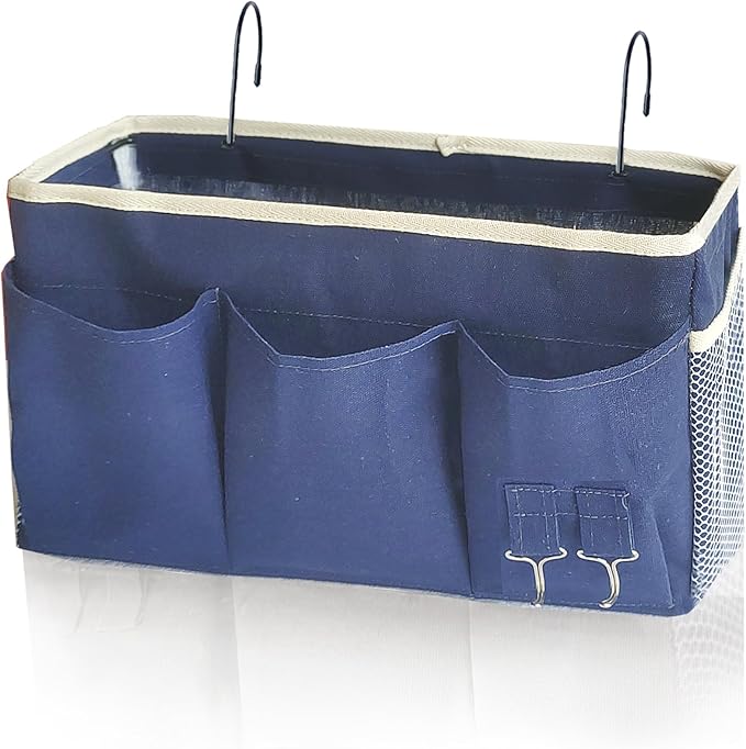 Bedside Caddy, Bedside Hanging Storage Organizer forBunk and Hospital Beds,College Dorm Bed，Can be Placed Glasses Books Mobile Phones(Navy Blue 1)