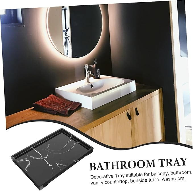 HEALLILY Marbled Bathroom Soap Holder Perfume Vanity Tray for Skincare Storage Countertop Makeup Organizer Multi-use Entryway Vanity Tray
