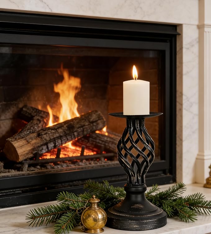 Candle Holders - Candlestick Holders Decorative LHQOO Metal Vintage Candle Holder with Non-Slip Base, Available for Home Decor, Wedding, Dinning, Party, Anniversary (Medium Size)