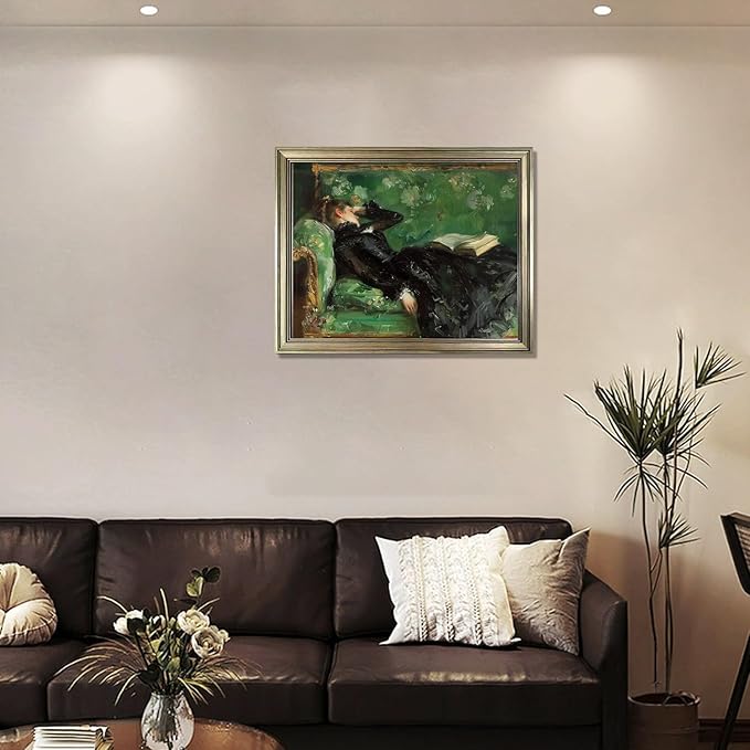 Framed Vintage Oil painting Woman Reading Canvas Print Poster Moody Canvas Wall Art for Living Room Bedroom Decor Home Artwork