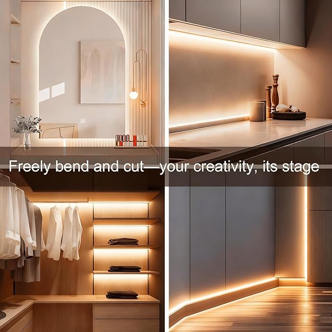ZSLAIFU Battery Powered LED Strip Lights, 3.3FT COB LED Strip Light, Battery Operated LED Lights, Warm LED Strip Lights Battery Powered for Closet, Cabinet, Shelf, Kitchen, DIY Lighting