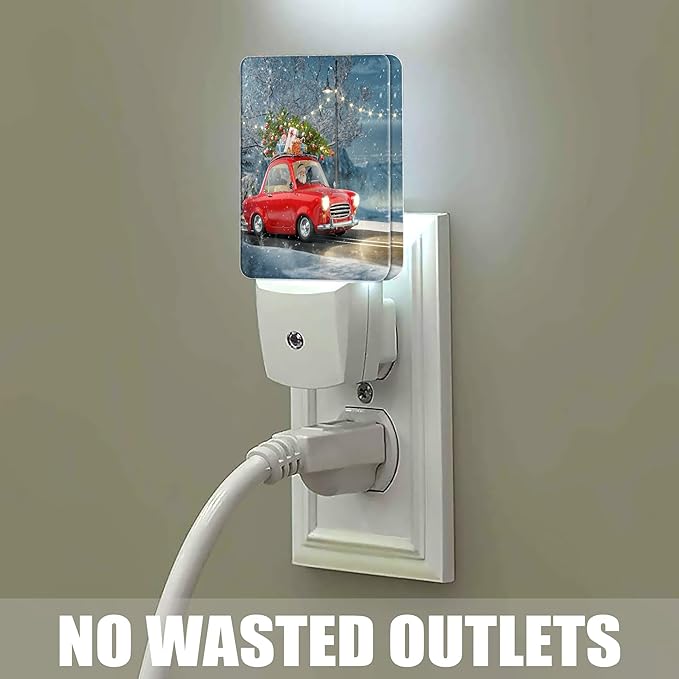 Retro Red Car Night Light, Christmas Tree Plug into Wall with Dusk to Dawn Light Sensors, Warm Nightlights for Bedroom,Bathroom, Hallway, Kitchen,Gifts Ideal for Boys Girls Women Men