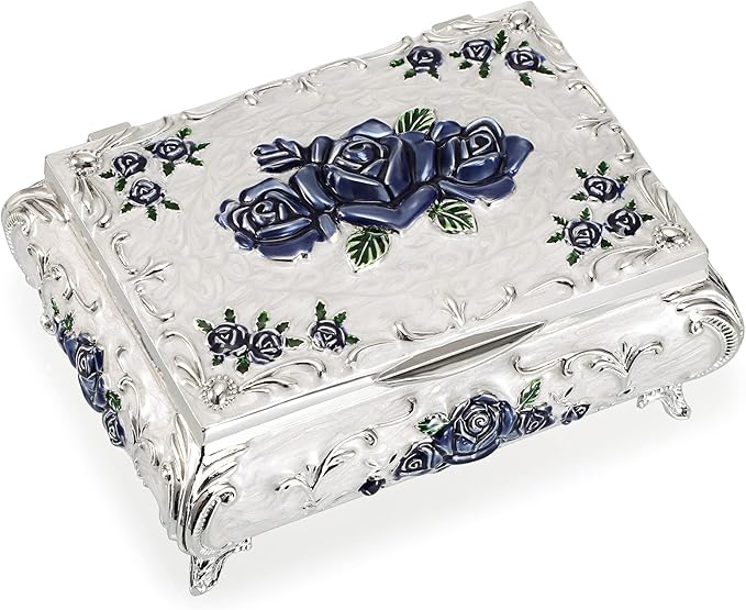 Hipiwe Metal Decorative Jewelry Box Vintage Treasure Chest Case Ornate Trinket Organizer Earrings Necklace Bracelet Storage Box Ring Holder Keepsake Box for Women