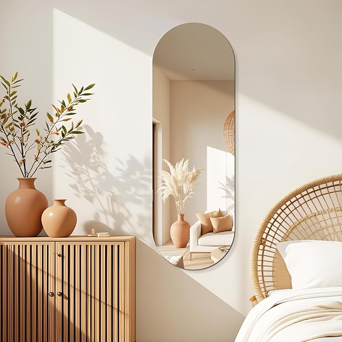 Niccy 48"×16" Frameless Oval Full Length Mirrors, Long Wall-Mounted Mirror for Living Room, 4mm Ultra-Clear Large Body Mirror, Explosion-Proof Hanging Wall-Mirror for Bathroom Bedroom Entryway