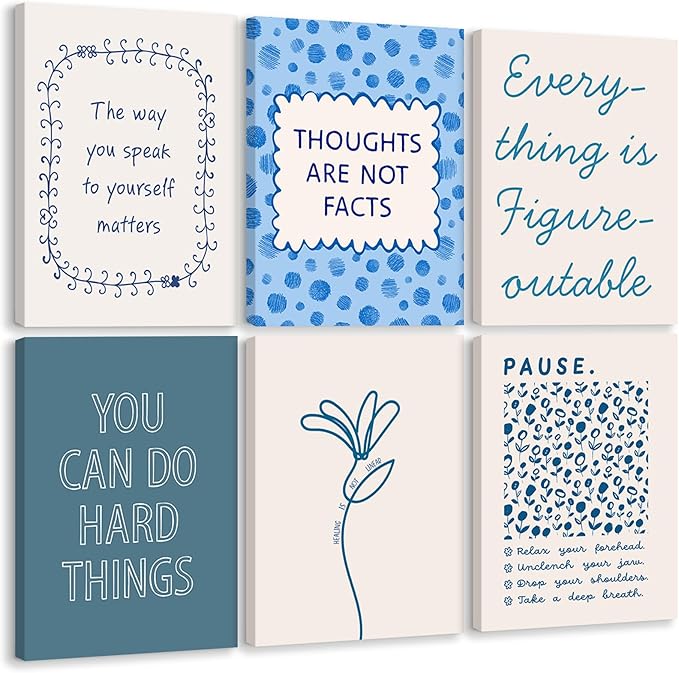Mental Health Wall Decor Therapy Office Canvas Wall Art Posters Blue Boho Motivational Picture Psychology Artwork Inspirational Positive Quotes Prints for Counseling Office 12x16x6 Inch Ready to Hang