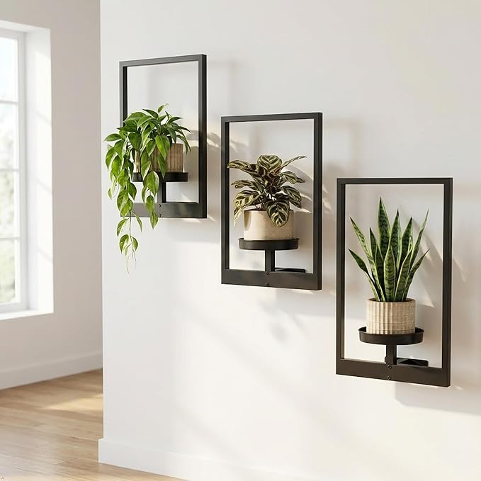 Wall Planters for Indoor & Outdoor Plants, 3-Pack Gold Metal Hanging Plant Stands, Plant Hanger Window Plant Shelves for Living Room Entryway Patio - Wall Plant Holder Decor