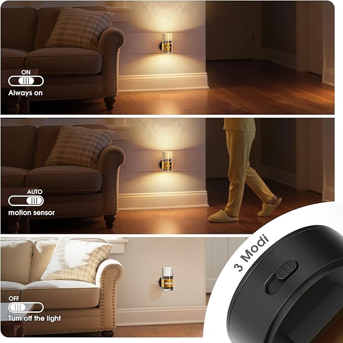 JandCase Motion Sensor Night Light, Wireless Rechargeable Night Light Wall Mounted, Motion Activated Night Lights, Dimmable Nightlight 3000K Warm White, for Bathroom Hallway Stairs