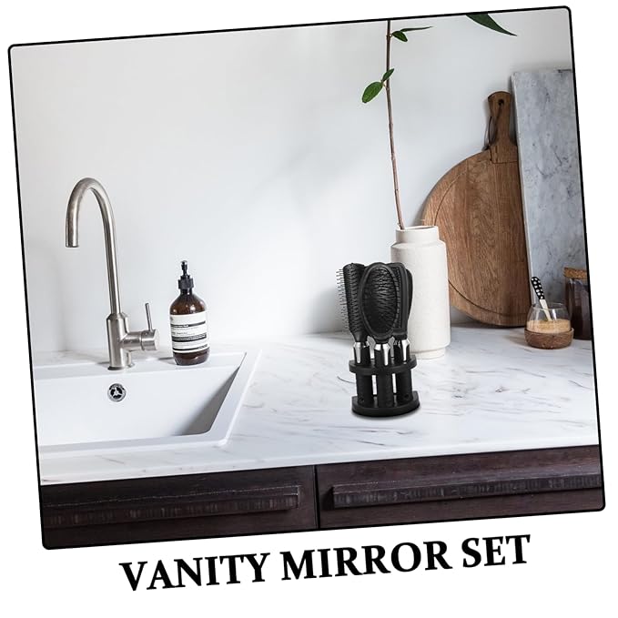Beavorty Vintage Makeup Mirror Set Plastic Comb Organizer Rack 4-Piece Portable Vanity Mirror and Hair Tool Holder for Desktop Use for Stylists and Barbers