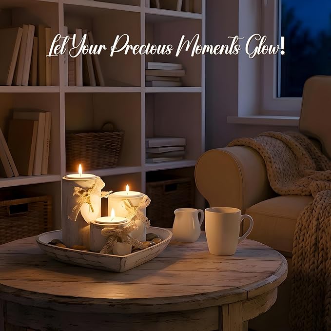 Farmhouse Candle Holders 3 Pack Rustic Wooden Pillar Candle Holder with Heart Tray and Stones Tealight Candles Holders Centerpiece for Wedding Coffee Table Mothers Day Valentines Home Decor
