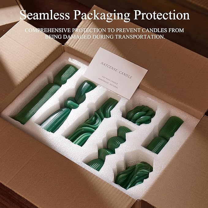7-Pack Pillar Candles - Soy Wax Handmade Ribbed Candles for Home Decor, Housewarming Gift, Shelf & Table Decor - Aesthetic Modern Candles Set (Green)
