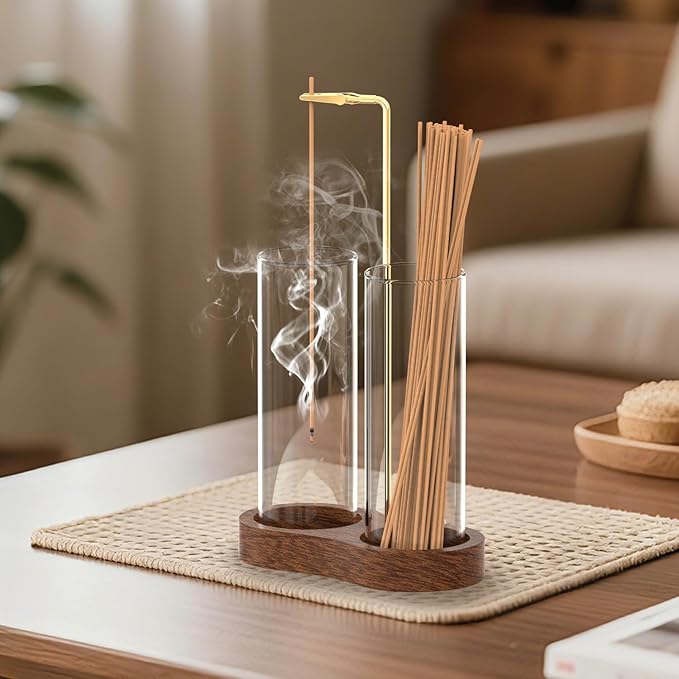 NANATI 2 in 1 Incense Holder for Sticks, Anti-Ash Incense Holder, Upside Down Incense Burner Holder with Glass Ash Catcher & Incense Storage for Yoga Spa Meditation Home Decor