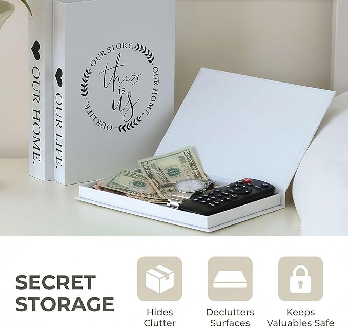 Set of 3 Decorative Book Boxes for Coffee Table Decor, Stylish Fake Books with Hidden Storage, Aesthetic Book Decor for Living Room, Bookshelf & Home Decor, Designer Decor Books Set