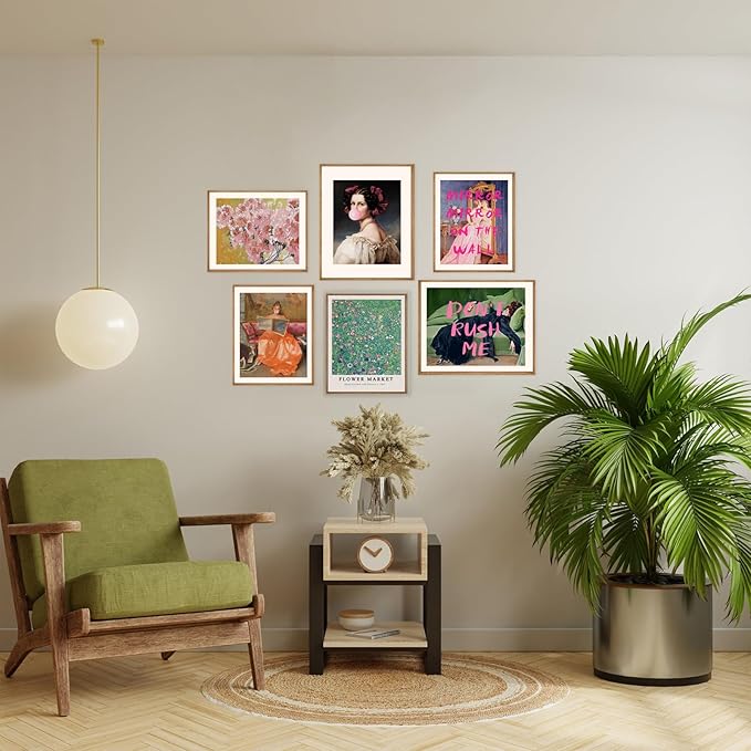 Eclectic Wall Decor Set Of 6, Vintage Eclectic Wall Art Prints, Trendy Colorful Wall Art, Retro Maximalist Decor Aesthetic, Wall Collage Kit Pictures for Living Room, Colorful Dorm Gallery Home Decor