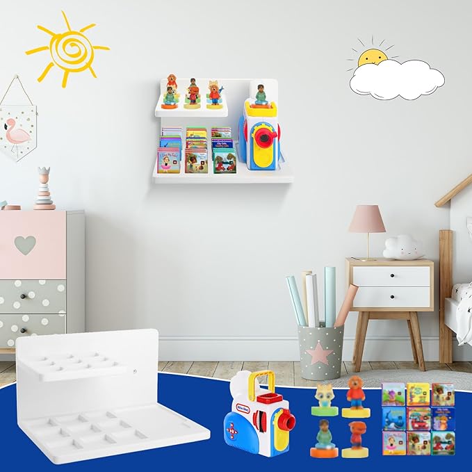 Taladad Wall Shelf Compatible with Little Tikes for Story Dream Machine Books Starter Set, for Little Tikes for Storytime Audio Play Real for Littles Character Storage Floating Shelves Blue (White)