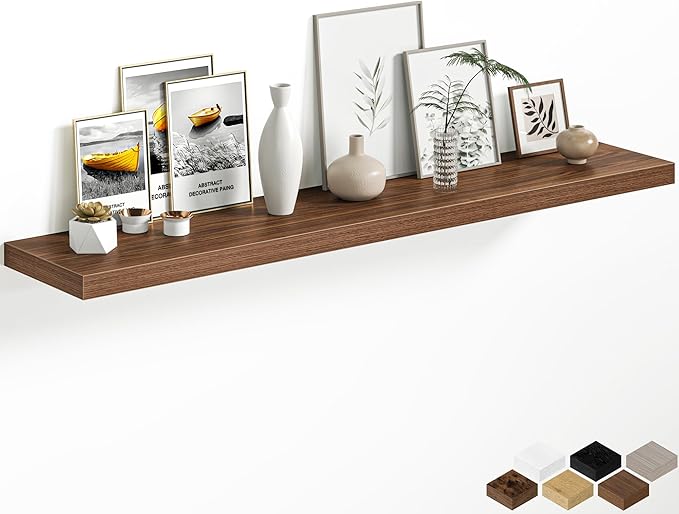 12 Inch Deep Floating Shelves, 60W x 12D Floating Shelf for Books, Rustic Wood Deep Wall Shelves for Home Storage & Display, 1.5" Thicked Shelves for Kitchen, Living Room, Bedroom, Walnut, 1 Pack
