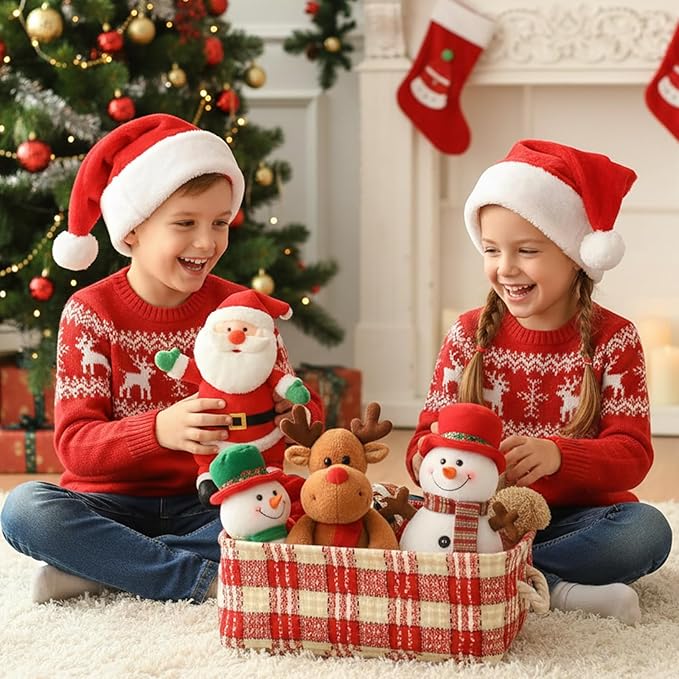 INough Christmas Basket Empty Christmas Baskets Holiday Gift Baskets Empty Cute Christmas Basket for Kids Collapsible Red Book Bin with Handles Farmhouse Storage Containers