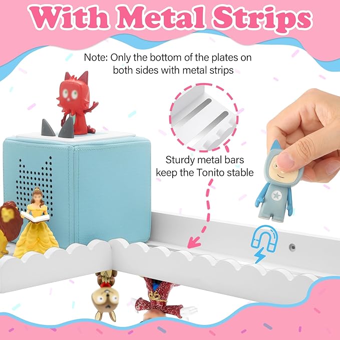 90° Bookshelf for Tonies Box Storage Wall Corner, Magnetic Floating Shelves Compatible with Organizer for TonieBox 1/2 Player Tonies Figures, Display Collection 30~40 Tonie Characters