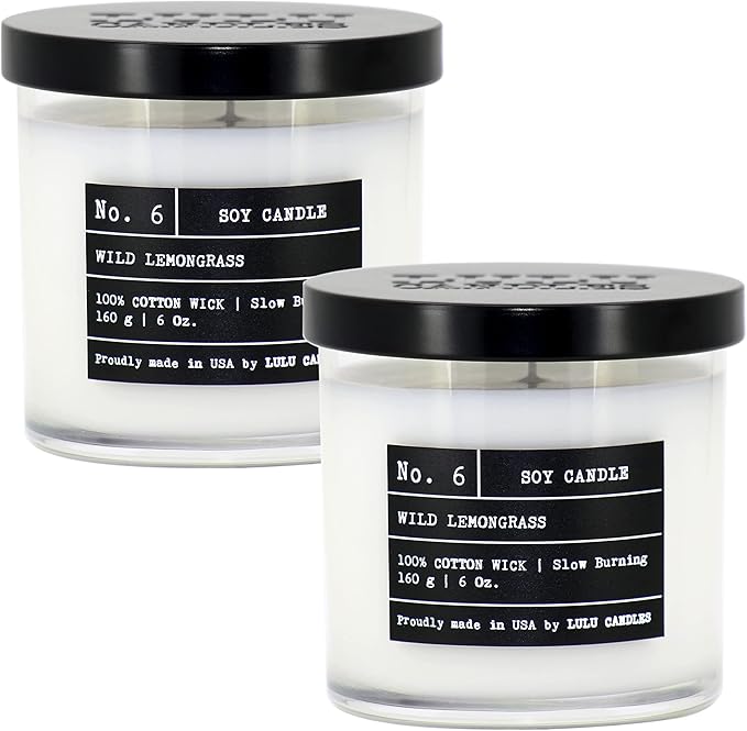 Lulu Candles | Wild Lemongrass | Luxury Scented Soy Jar Candle | Hand Poured in The USA | Highly Scented & Long Lasting (6 Oz. 2 Pack)