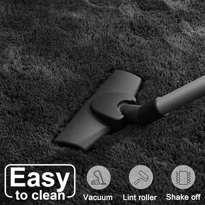 Large Area Rug for Living Room, 7x10 Soft Fluffy Shaggy Rug, Machine Washable Non-Slip Plush Fuzzy Indoor Carpet, Aesthetic Home Decor for Bedroom, Kids Room, Nursery, Dorm, Black