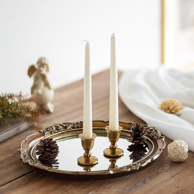 Vintage Candlestick Candle Holders Brass - Romadedi Taper Gold Candle Stick Victorian Style for Table Centerpiece Wedding Reception Festive Christmas Mantel Decoration or Home Decor Set of 12