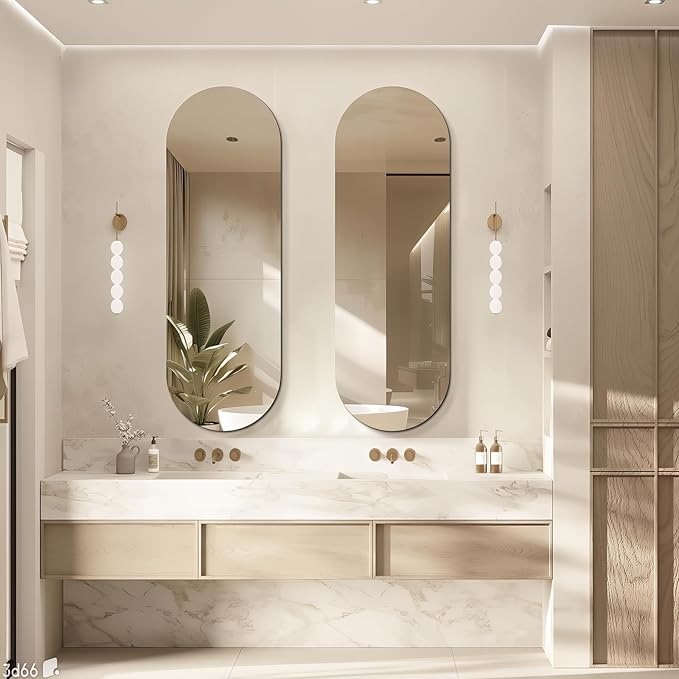 Niccy 48"×16" Frameless Oval Full Length Mirrors, Long Wall-Mounted Mirror for Living Room, 4mm Ultra-Clear Large Body Mirror, Explosion-Proof Hanging Wall-Mirror for Bathroom Bedroom Entryway