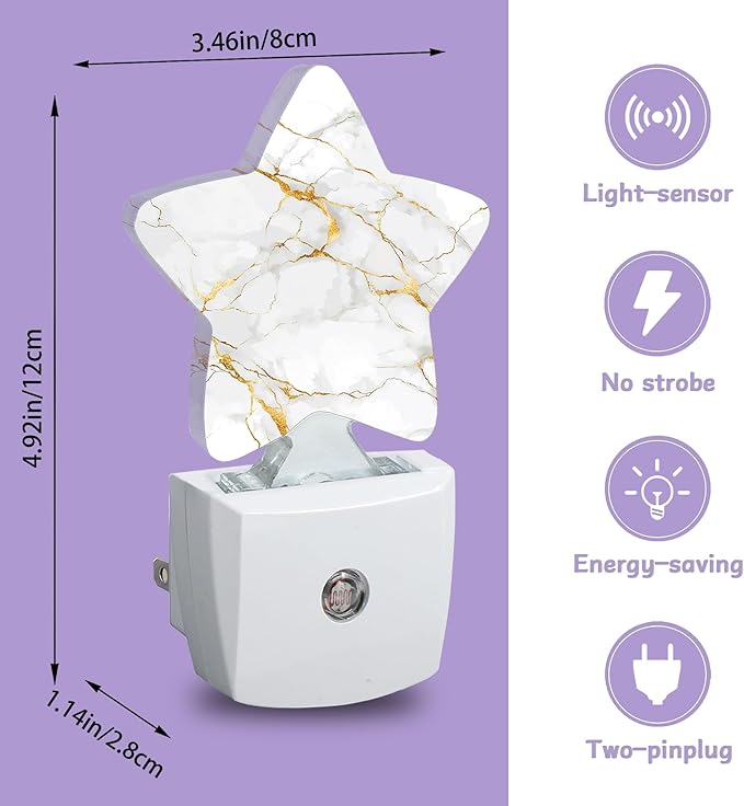 Marble White Gold Night Lights Plug Into Wall Decorative,Abstract Nightlight with Dusk Sensor for Bathroom,Kitchen,Entryway,Room Accent,Gifts