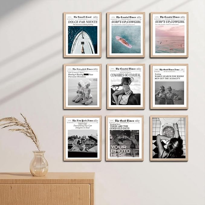 Bwodke OAK Wood Framed Wall Art Having A Resting Face Prevents Wrinkles Canvas Art Vintage Newspaper Pictures Wall Decor Hot Girls Prints Trendy Artwork for Girly Dorm Bedroom 8"x10"