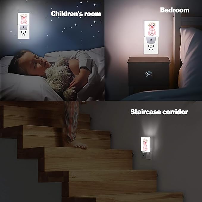 Pink Cute Pig Dusk to Dawn Night Light, Auto Sensor Lamp Home Indoor Stairway Kitchen Corridor, Night Lights Plug into Wall Decor, Boys Girls Women Men Room Gifts