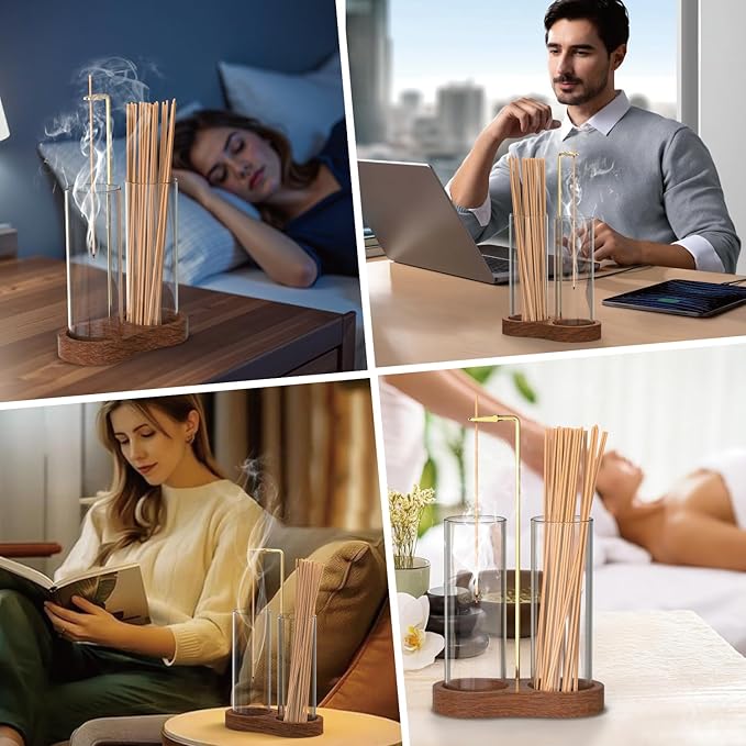 NANATI 2 in 1 Incense Holder for Sticks, Anti-Ash Incense Holder, Upside Down Incense Burner Holder with Glass Ash Catcher & Incense Storage for Yoga Spa Meditation Home Decor