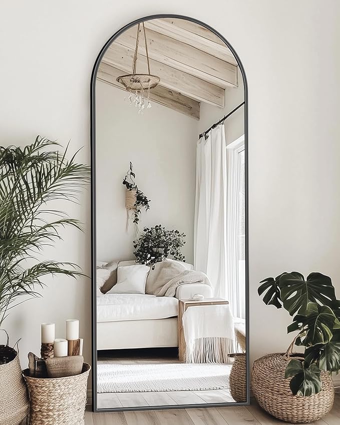 Suidia 58"x18" Arched Full Length Mirror with Stand, Full Body Mirror with Aluminum Frame, Freestanding/Leaning/Wall-Mounted, Floor Mirrors for Bedroom, Living Room, Entryway, Dressing Room, Black