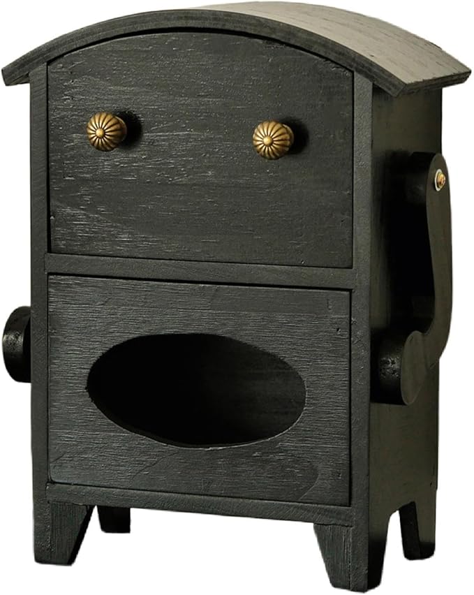 Yajuyi Mini Storage Cabinet Jewelry Box Multipurpose Decorative Robot Shaped Wooden Desktop Organizer for Countertop Makeup Desk, Black