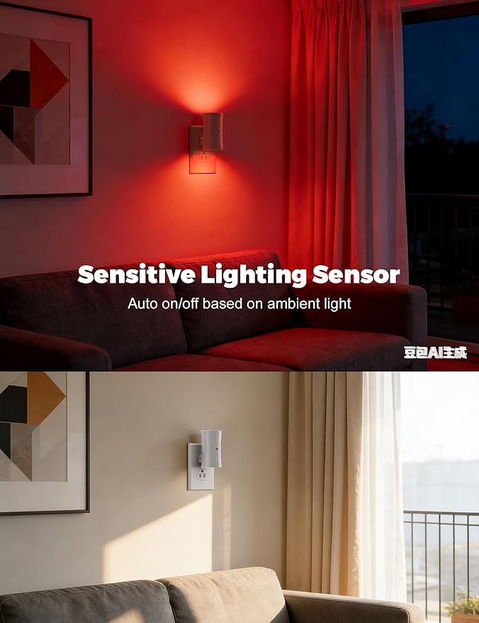 fesnne Night Light, Night Lights Plug into Wall [2 Pack], 0-100LM Adjustable Brightness Light Sensor Nightlights Plug in Wall for Hallway, Bathroom, Adults, Red Led Nightlight