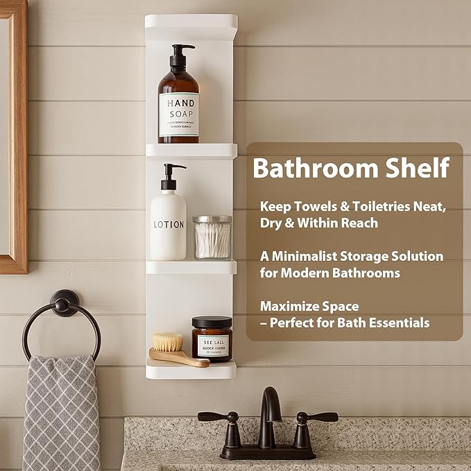 LitaEther Modern Lack Wall Shelf -Round Edge (White, 4 Tier)