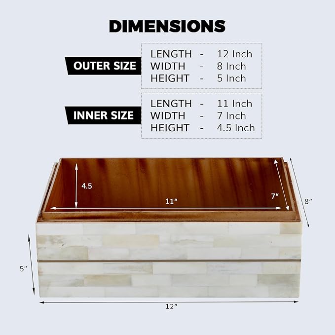 Handicrafts Home Large Decorative Storage Box with Lid – 12X8X5” Coffee Table Organizer, Keepsake- Decorative Boxes for Home Decor, Stylish Decorative Box for Office Decor-Aegean Pearl