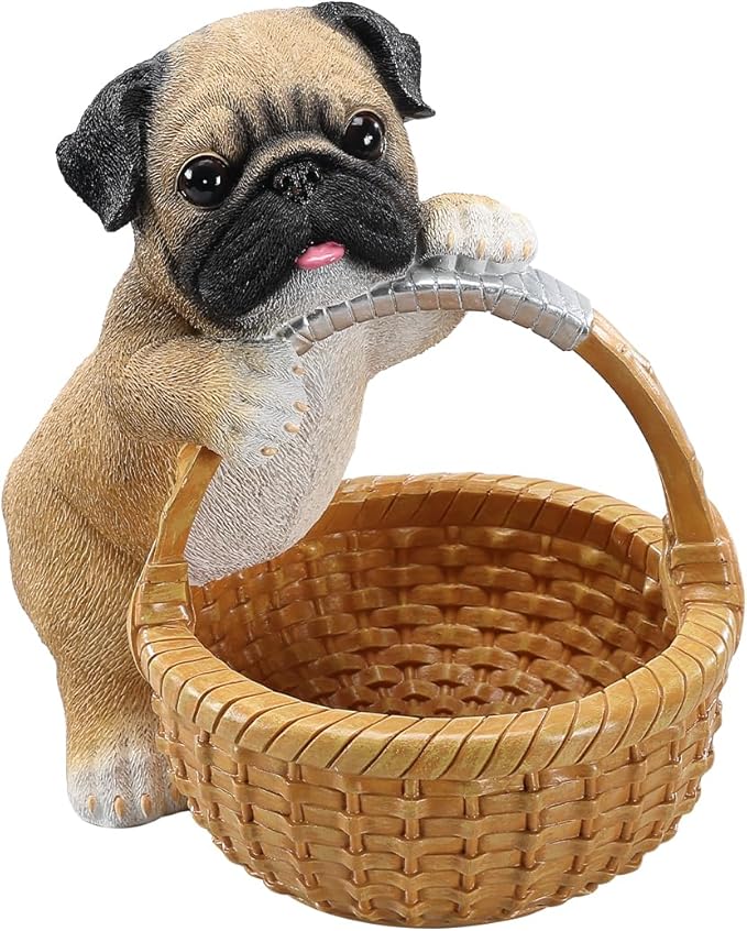 Dog Resin Storage Basket, Desktop Organizer for Remote & Keys, Cute Home Decor Tray, Ideal present for Pet Lovers.(Gray Pug)