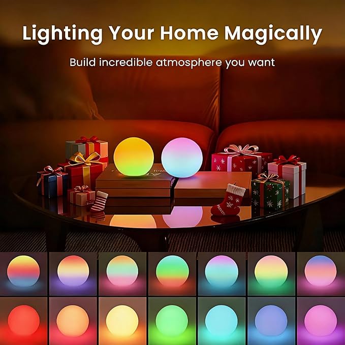LOFTEK 3-inch Rechargeable LED Ball Lights, Sphere Night Light, 16 RGB Color Glowing Mood Lighting, IP65 Waterproof Ambient Light for Home Bedroom Patio Pool Bathtub Decorative Lighting, 10 Pack