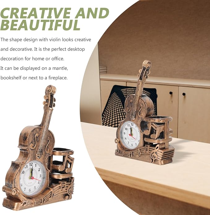 Garneck Violin Pen Pencil Holder Decoraciones Para Salas De Casa Bookcase Shelf Violin Model Figurines Wooden Stationery Iron Pencil Holder Pen Organizer Desk Child Plastic Accessories