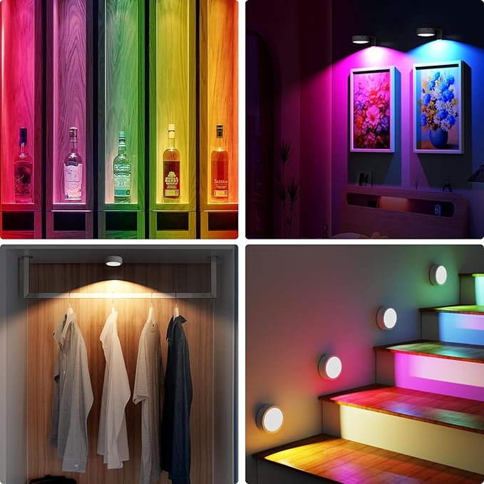 3 Pack Picture Lights for Wall, 13 RGB Color Rechargeable Battery Operated wall lights, Picture Frame lights with 3 Lighting Modes, Wireless Magnetic Painting Light with Remote Control Timer, (White)